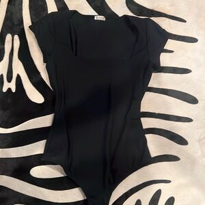 Free People Black Square Neck Body Suit